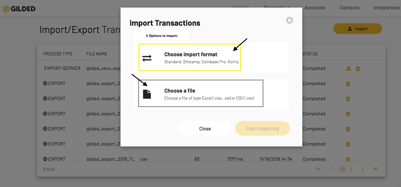 Import/Export Crypto Transactions